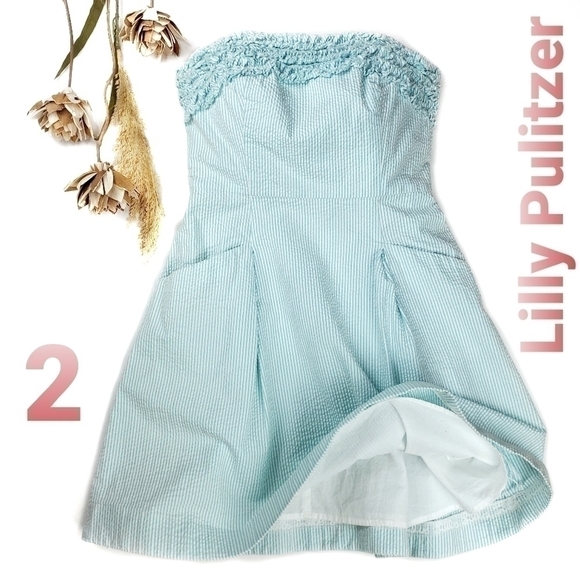 Lilly Pulitzer Bodice Ruffle Teal Stripe Dress 2 - Picture 1 of 16